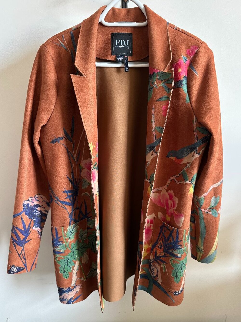 FDJ French Dressing Jeans Suede Floral Bird Printed Blazer Jacket Small